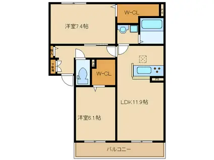 アトレッテジーロ(2LDK/2階)の間取り写真