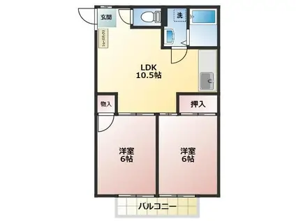 井上コーポII(2LDK/1階)の間取り写真