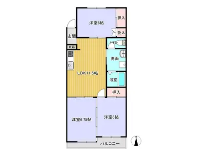 JR赤穂線 大多羅駅 徒歩8分 2階建 築31年(3LDK/2階)の間取り写真