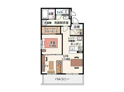 ファーニッシュドステイ松本大手2(1LDK/1階)の間取り写真