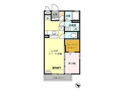 パーシモン(1LDK/1階)の間取り写真