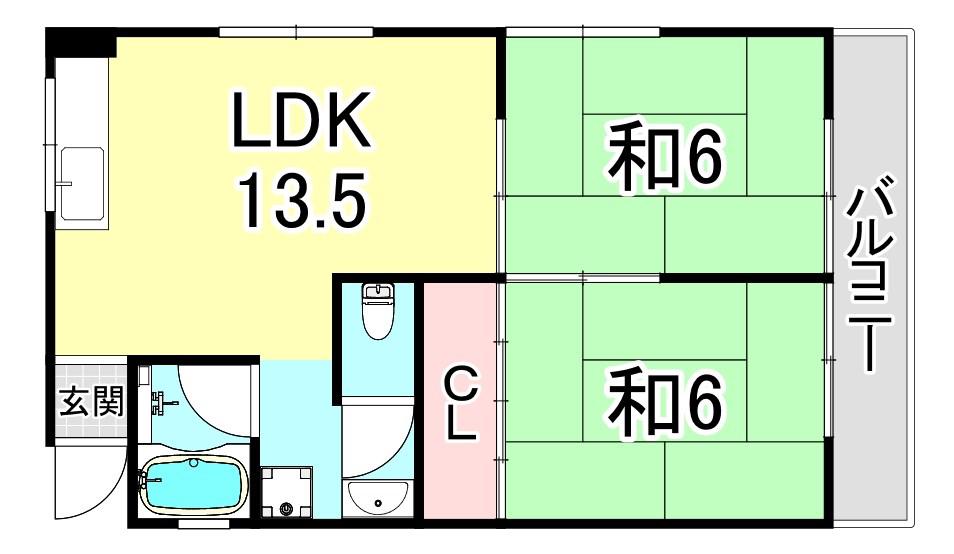 ジョンメゾン城ヶ堀(2LDK/2階)の間取り写真