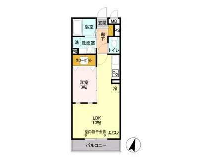 エスポワール八汐(1LDK/2階)の間取り写真