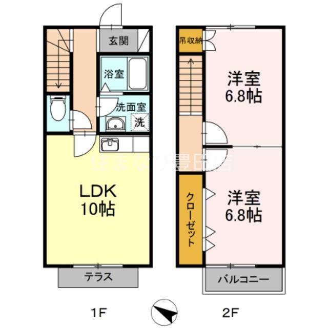 カトゥレーヴ(2LDK/1階)の間取り写真