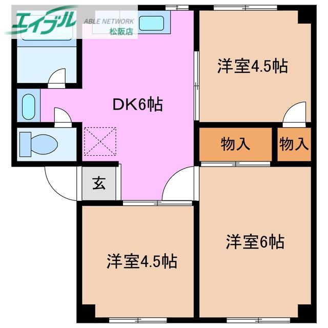 メゾン大国A棟(3DK/1階)の間取り写真