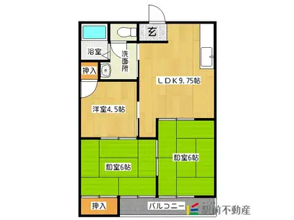 オークスハイツ(3DK/2階)の間取り写真