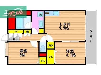 カーサフィオーレ西市駅前(2LDK/5階)の間取り写真