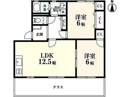 レーベン泉IIB棟(2LDK/1階)の間取り写真