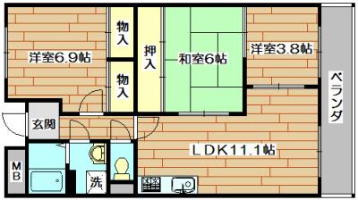クリアコート寺谷(3LDK/2階)の間取り写真