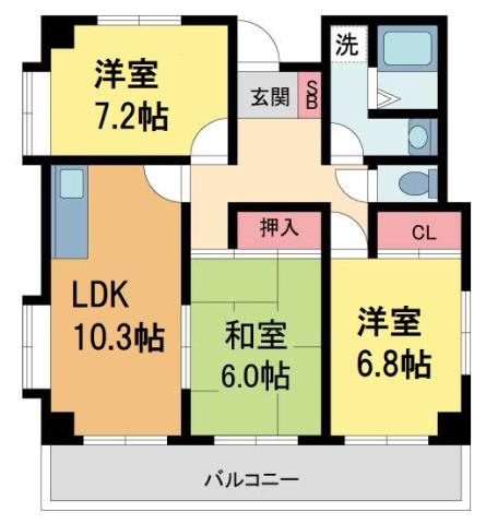 ドルミM宝塚(3LDK/4階)の間取り写真