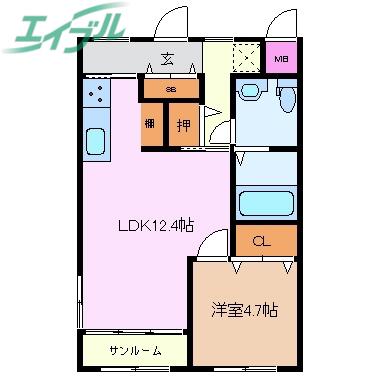 アコルデ蔵町(1LDK/4階)の間取り写真