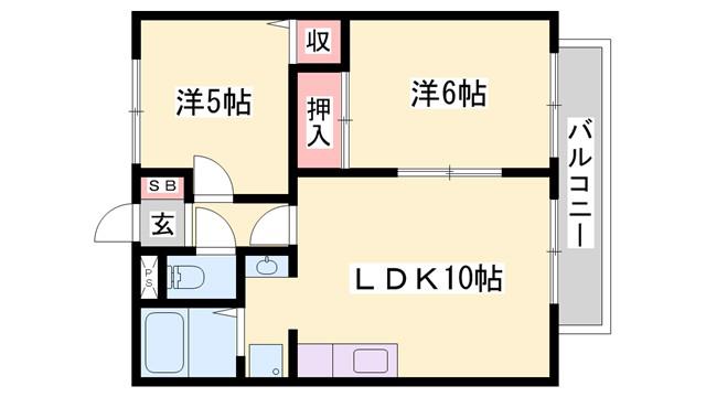 サンライフ新町 B棟(2LDK/2階)の間取り写真