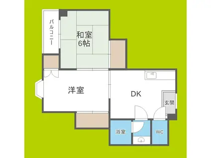 グランドハイツ加美東(2DK/4階)の間取り写真