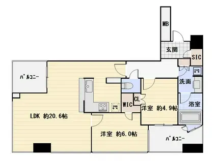 サンクタスタワー心斎橋ミラノグランデ(2LDK/11階)の間取り写真