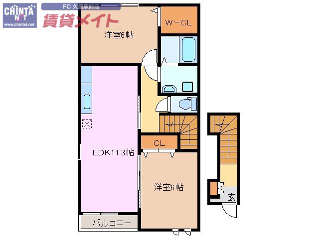 グランシャリオII B(2LDK/2階)の間取り写真