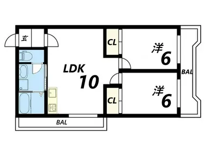 コーポラス今宿(2LDK/2階)の間取り写真