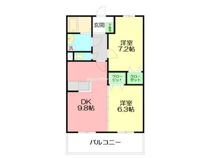 デュー・カルム(2DK/1階)の間取り写真