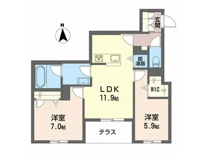 アビタシオン野神(2LDK/1階)の間取り写真