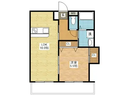 ソレイユII(1LDK/3階)の間取り写真