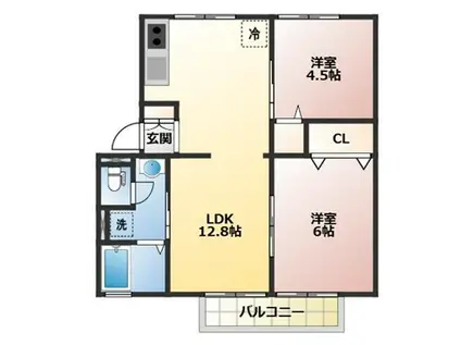 ポプリハイツC棟(2LDK/1階)の間取り写真