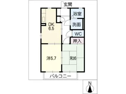 GRACE COURT B棟(2DK/1階)の間取り写真