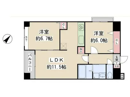 新川KSマンション(2LDK/6階)の間取り写真