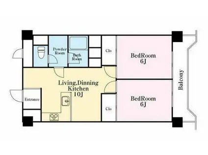 弘明寺パークハイツ(2LDK/4階)の間取り写真