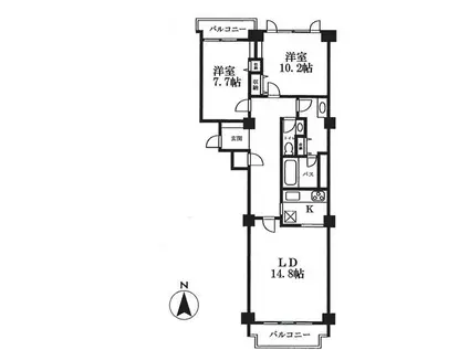 広尾ガーデンヒルズM棟(2LDK/5階)の間取り写真