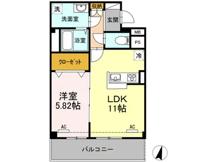 グランデュール レイ(1LDK/2階)の間取り写真