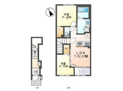 アジャート(2LDK/2階)の間取り写真