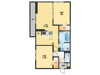 ライク・ア・パラソル(2LDK/2階)の間取り写真