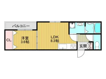 ジラフ平野喜連(1LDK/1階)の間取り写真