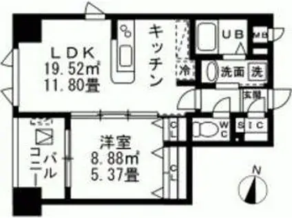 レジデンスフジミ(1LDK/5階)の間取り写真
