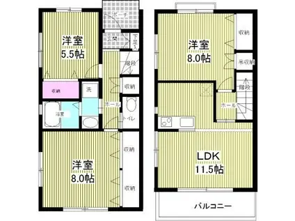 メゾネット中島丁(3LDK/2階)の間取り写真