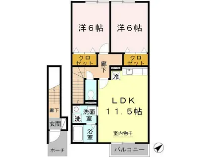 タトゥーイン(2LDK/2階)の間取り写真