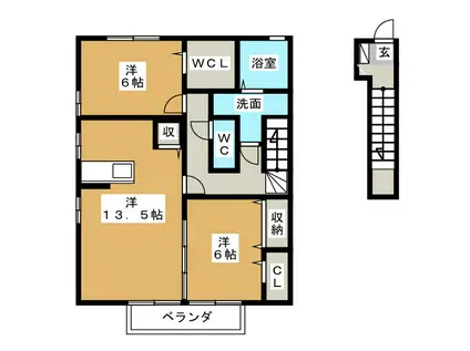 プライマリーコートE(2LDK/2階)の間取り写真