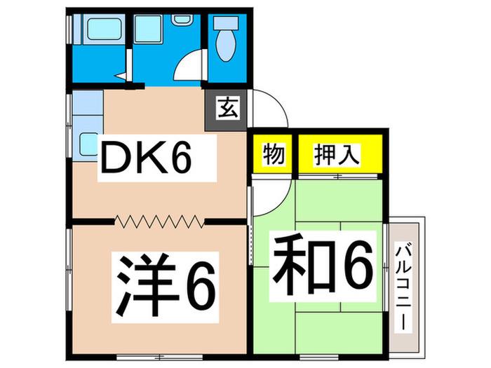 西根ハイツ第二(2DK/2階)の間取り写真