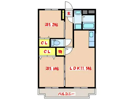 ユーミーレーブ(2LDK/2階)の間取り写真