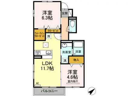 ヴィラつぼい(2LDK/1階)の間取り写真