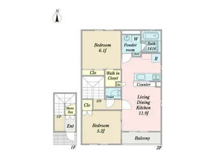 コディーノ(2LDK/2階)の間取り写真