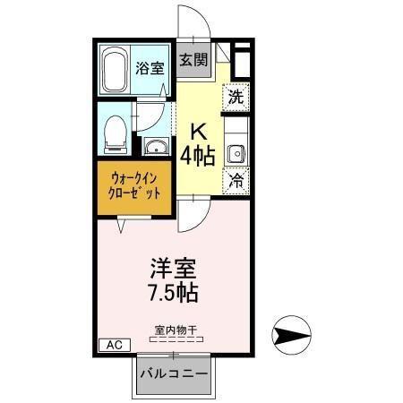 グランドソレーユSII(1K/2階)の間取り写真