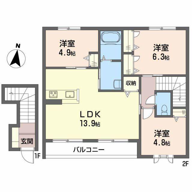 鳳鳴館 III(3LDK/2階)の間取り写真