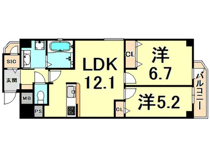 XPAVELA甲東園(2LDK/2階)の間取り写真