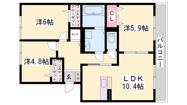 セジュールアカネ B棟(3LDK/1階)の間取り写真