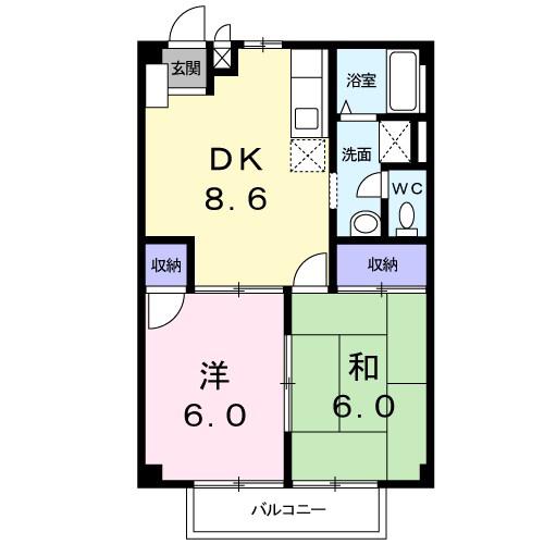 ロワール神明(2DK/1階)の間取り写真
