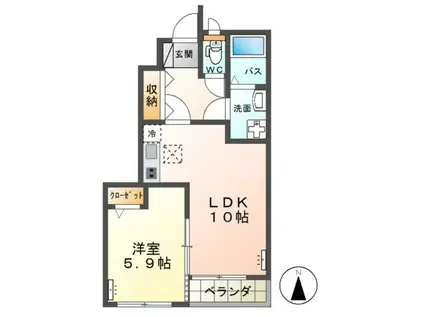 高尾崎 NEW TOWN LA・TERRE E(1LDK/1階)の間取り写真