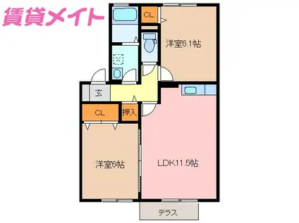 メゾン ド セレネ(2LDK/1階)の間取り写真