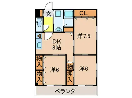 メゾン・ハピネス和泉(3DK/5階)の間取り写真