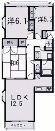 芦屋東パークハイツ(3LDK/5階)の間取り写真