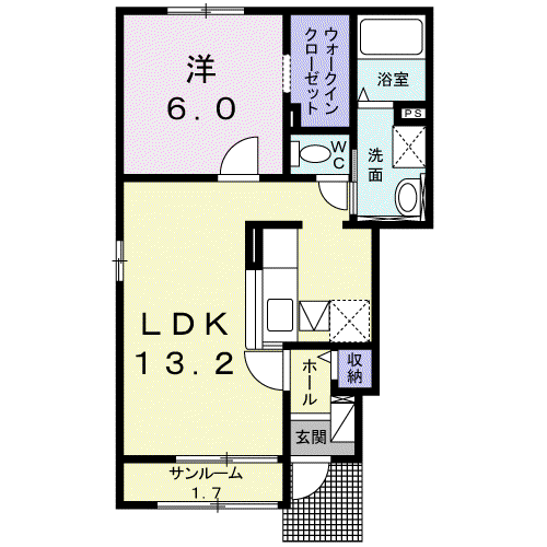 アパルトマンベールC(1LDK/1階)の間取り写真